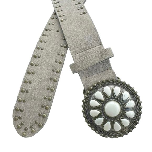 Le‎ Lis Blanc Deux Suede Belt Medium White Stone Boho Buckle Made in Brazil main image 6